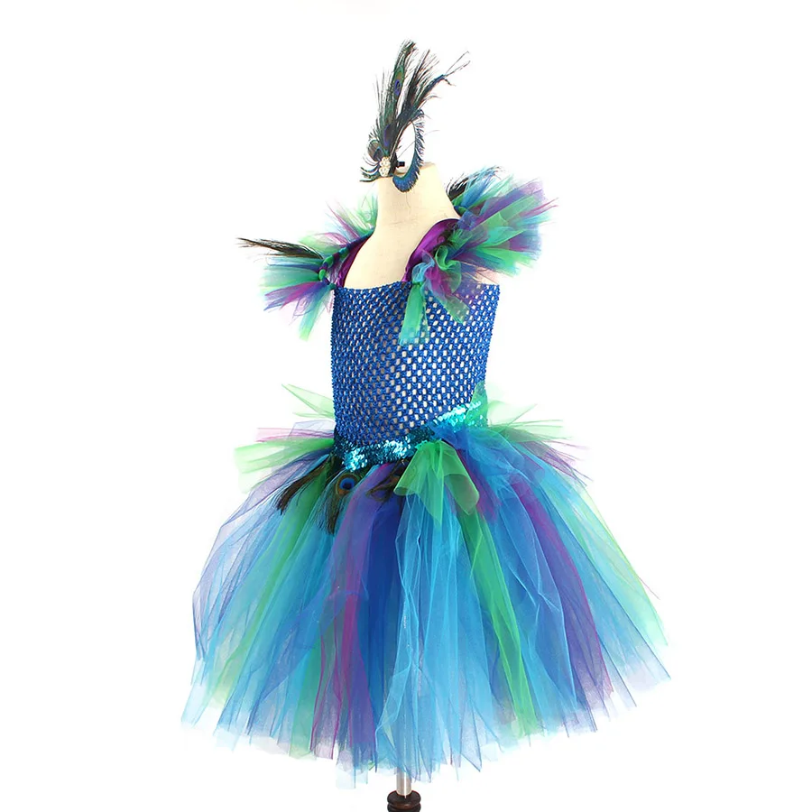 Couture Royal Peacock Girls Tutu Dress with Feather Clip Peacock Bird Carnival Fancy Dress for Kid Halloween Party Purim Costume (15)
