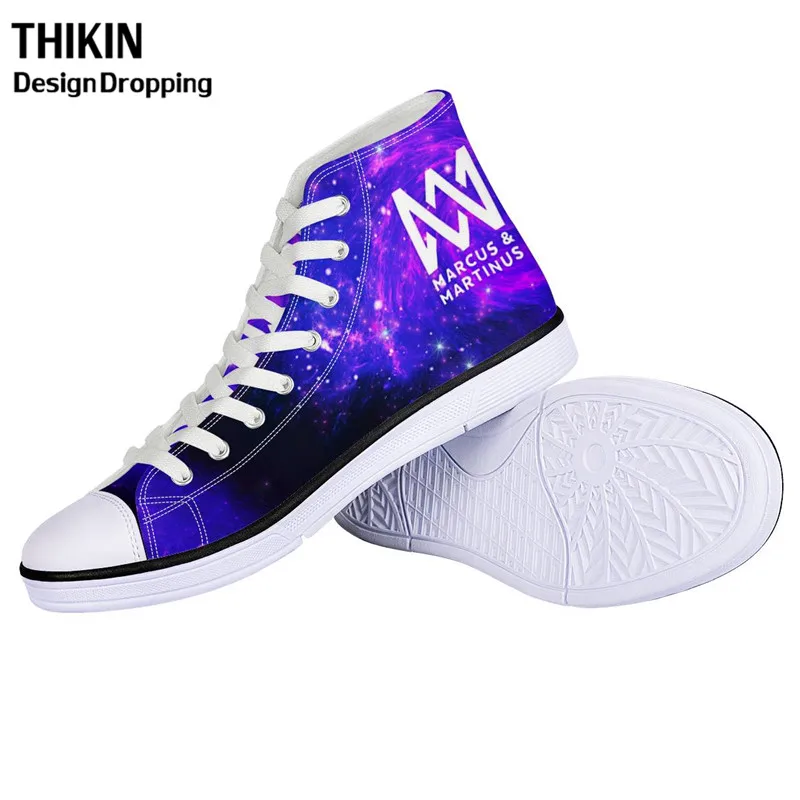 Тикин Маркус и Мартинус высокие женские кроссовки 3D Galaxy Печать на шнуровке Подростковые туфли на плоской подошве Поп звезды туфли из вулканизованной парусины - Цвет: as picture