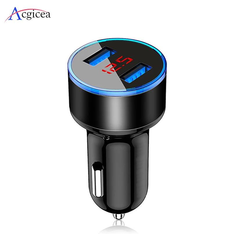 Mini USB Car Charger For iPhone XR 11 Fast Car Phone Chargers Fast Charging With LED Display 3.1A Dual USB Phone Charger