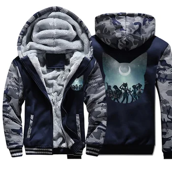 

Japanese Anime Men Camo Coats Sailor Moon Winter Fleece Coat Comfortable Coats Fitness Bodywarmer Hooded Tracksuit Fleece Jacket