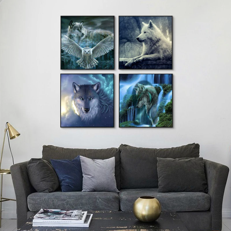Billig Farbe durch zahl kunst malerei durch zahlen Hand bemalt dunkle serie smart wolf gruppe home korridor dekorative malerei