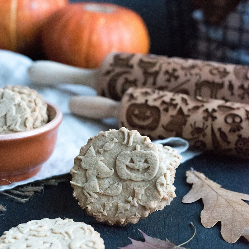 3D Christmas Rolling Pin Wooden 29 Patterns Embossed Imprinted Patterned Cookie Made Roll Pin Bakery Baking Pastry Tools