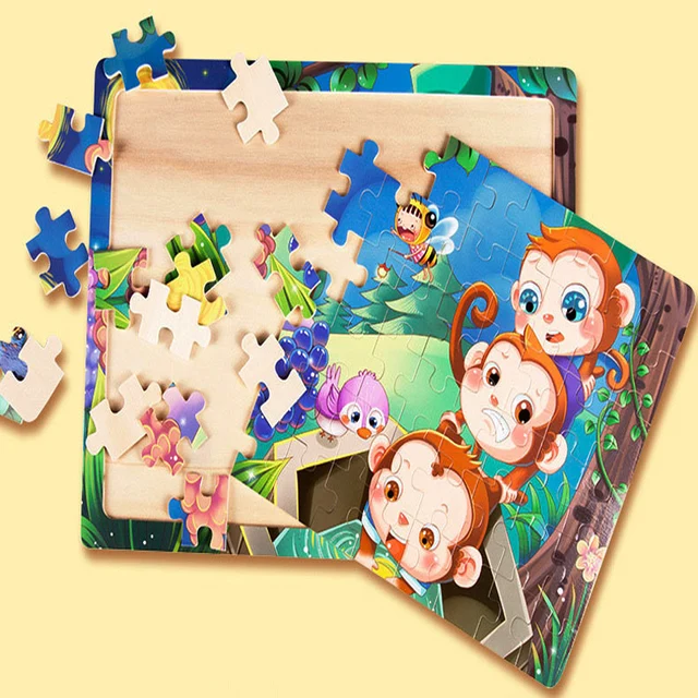 New Sale 60Pcs  Cartoon Wooden Puzzle Children Animal/ Vehicle Jigsaw Toy 2-6 Year Baby Early Educational Toys for Kids Game 5