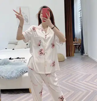 

2020 Women Pajamas Suits Summer Short Sleeves Animal & Letters Print Hot Sale Ladies Popular High Set Long Pants Sleepwear Loose