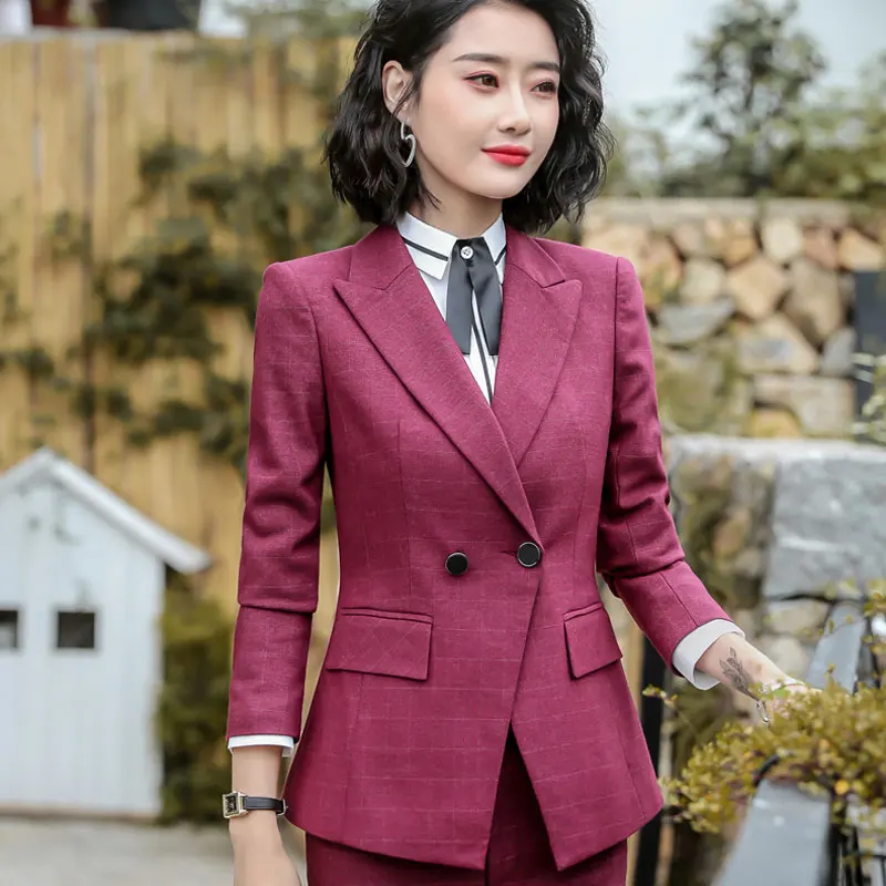 

IZICFLY New Style Spring autumn Fall red Trouser suits woman business suits formal office suits work Elegant pants suit big size