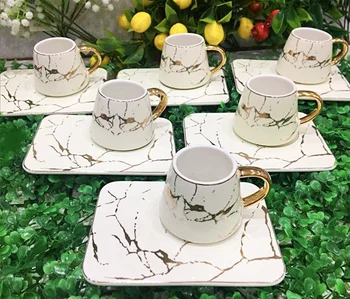 

White Golden Turkish Coffee Set Set in Espresso Patterned Coffeeware Arabic Coffee Cup Set Tea Cup Set 6 Pieces