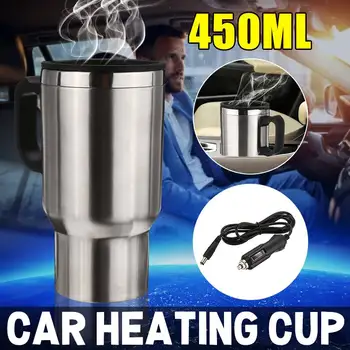 

450ml Car Electric Heated Mug Vehicle Heating Cup Stainless Steel Car Insulated Mug Travel Tea Coffee Cup