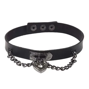 

Leather heart pendant chain necklace Gothic Lolita Punk Choker Black