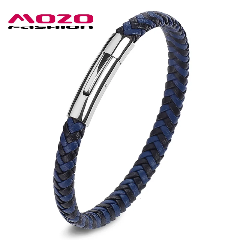 SY501-LH Mozo Fashion человек очарование золота Браслеты черный кожаный шнурок Смешанная плетеный браслет простые Стиль панк Для мужчин классические ювелирные изделия 501 - Окраска металла: SY501-LH