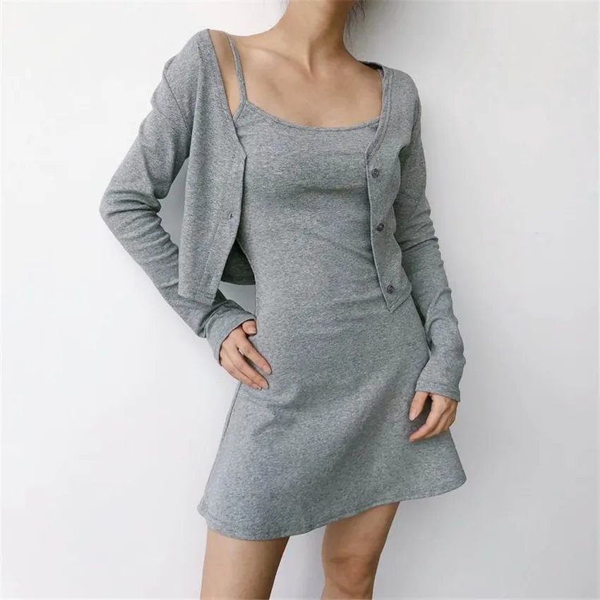 spaghetti strap dress with cardigan