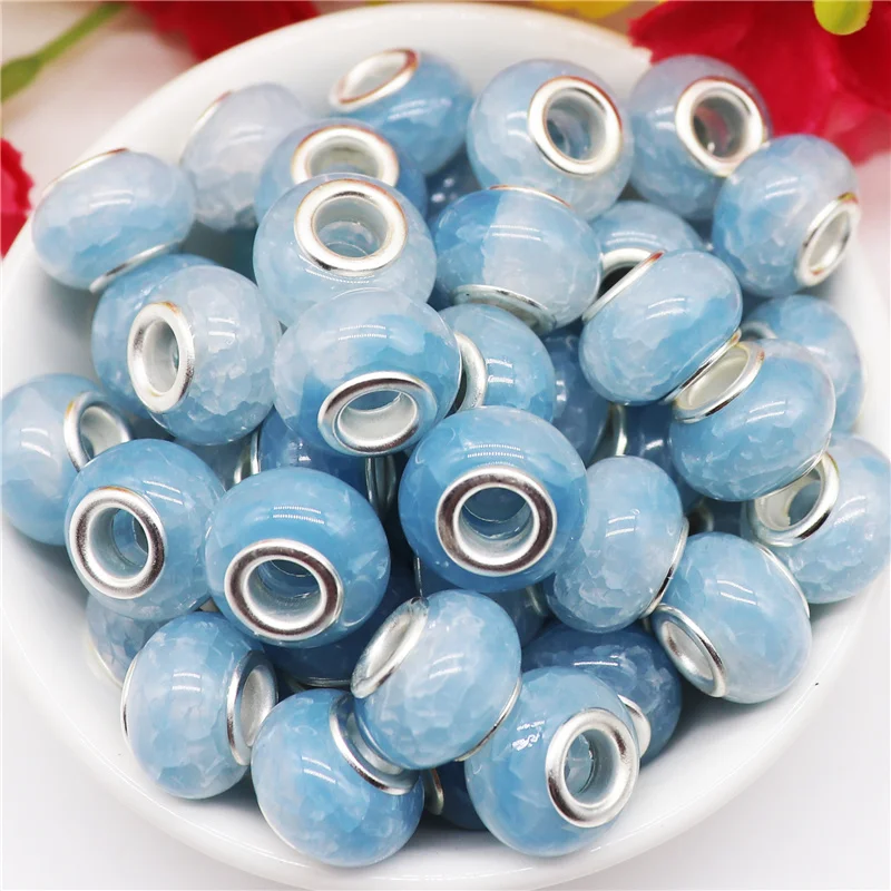 

10Pcs Lot Large Hole European Spacer Beads Charms with Brass Silver Plated Cores for DIY Crafts Bracelet Necklace Jewelry Making