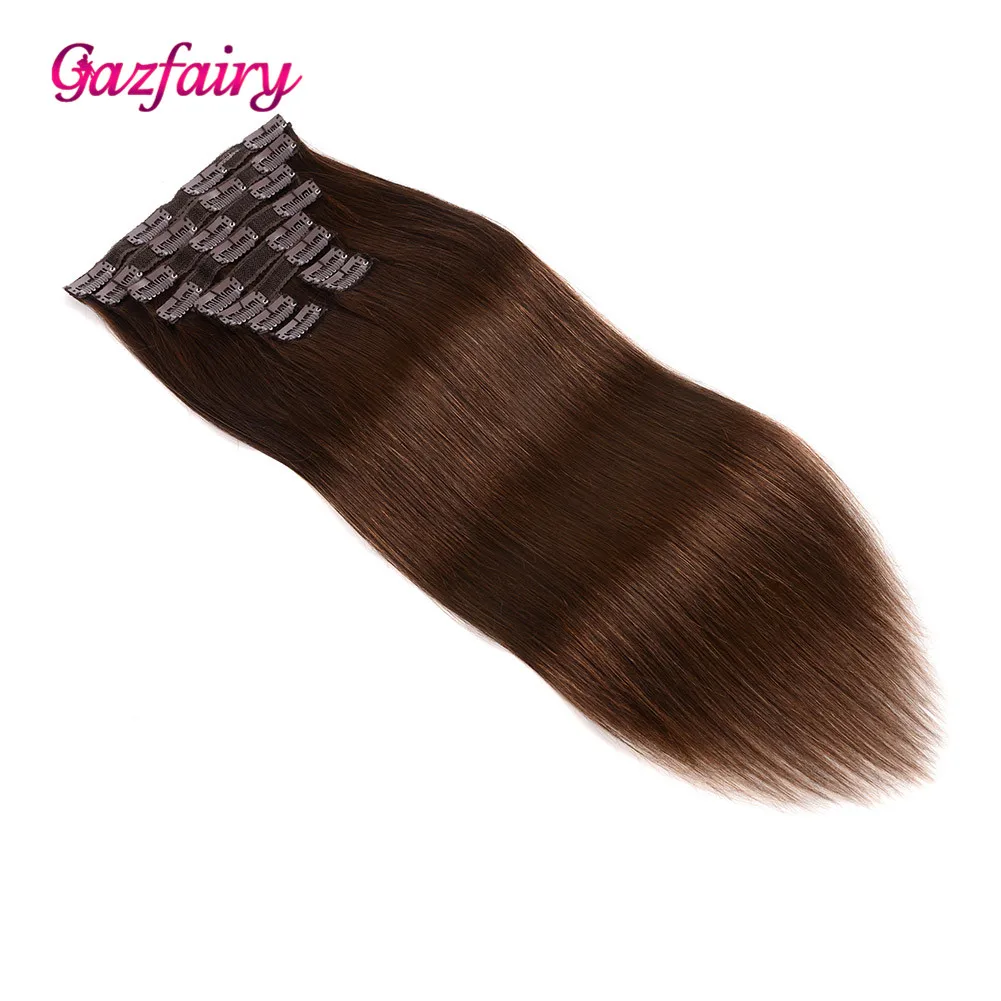 Gazfairy прямые Волосы remy 16 ''10 шт./компл. 160 г Пряди человеческих волос для наращивания на всю голову, двойные вытянутые Натуральные Цветные шиньоны