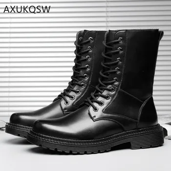 

Men's shoes Dance Shoes Men's Genuine Leather Winter Waterproof Motorcycle botas hombre British Retro High Help Martin Boots