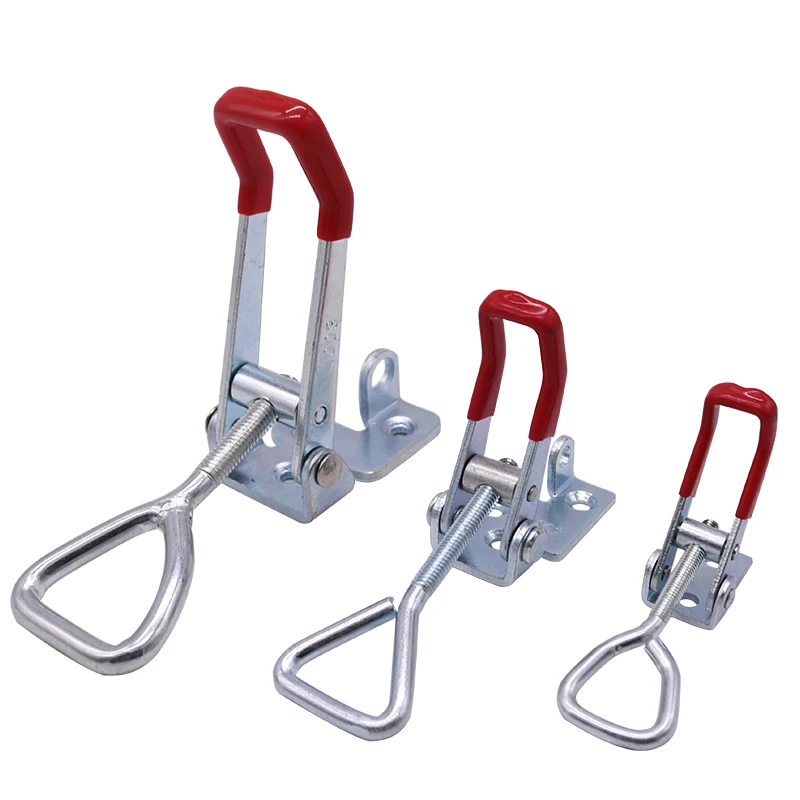 1 PCS Adjustable Toggle Latch Catch Hasp Cabinet Boxes Lever Handle Clamp Hasp Toggle Latch Catch Lock Silver+Red