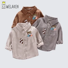 Welaken/рубашка с вышивкой и рисунком из мультфильма для маленьких детей; винтажная повседневная одежда из мягкого хлопка в клетку; Детские рубашки
