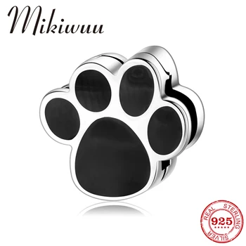 

Lovely 925 Sterling Silver Dog Paw Print Black Enamel Clips Beads Charm Fit Original Reflection Bracelets DIY Fine Jewelry Gifts