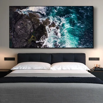

Large Craggy Rocks and Coastline View Canvas Paintings On the Wall Art Posters and Prints Seascape Canvas Pictures Home Decor