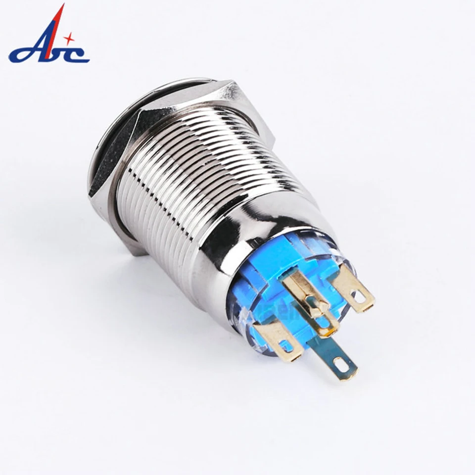 Blue Liukouu 20Pcs 22mm Self-Locking Type Flat Ring Head with Light Stainless Steel Button Switch 