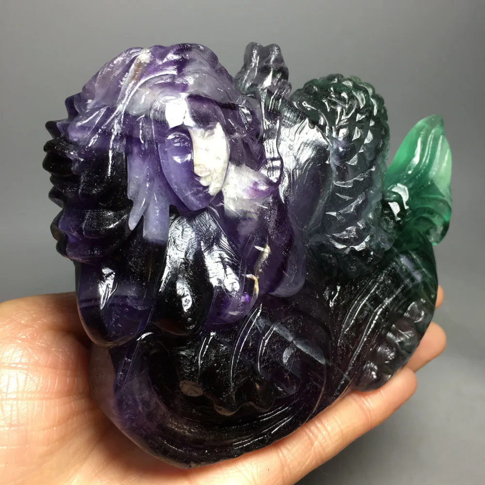 643g Hot selling natural quartz crystal fluorite carving figures for home decoration