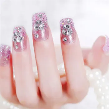 

Hot Sale 1 Set Of Fake Nails Purple Nude Color Flash Head Square Decoration Bride Wedding Nail Art Adhesive