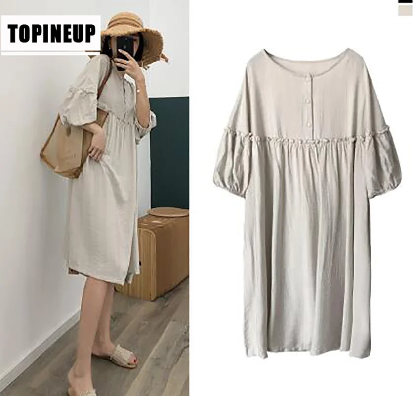 Весенне-осенняя женская одежда ретро хлопковое и льняное платье однотонные Свободные Элегантные повседневные женские платья в Корейском стиле