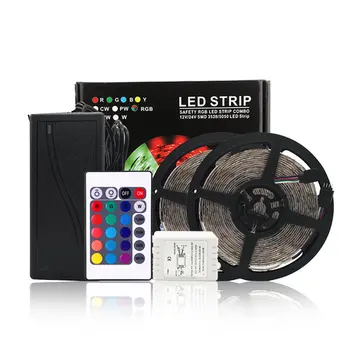 

1/2Pcs 5M 3528RGB 300 LEDs Strip Light Waterproof LED String Light With 24 Keys Remote Controller Color Changing Power Adapter