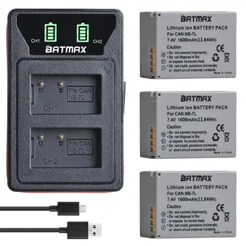 

3Pcs NB-7L NB7L NB 7L Battery + Built-in USB LED Dual Charger with Type C Port for Canon PowerShot G10 G11 G12 SX30 SX30IS