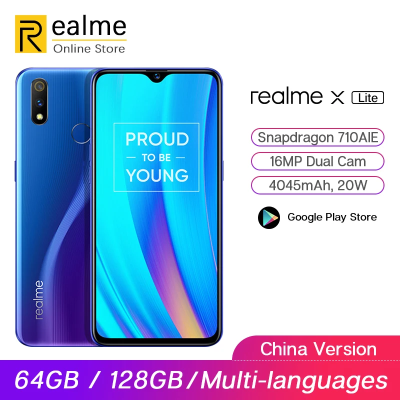 realme X Lite 6 ГБ 64 Гб мобильный телефон Snapdragon 710 Восьмиядерный 6,3 ''4045 мА батарея мобильного телефона VOOC Быстрая зарядка 3,0