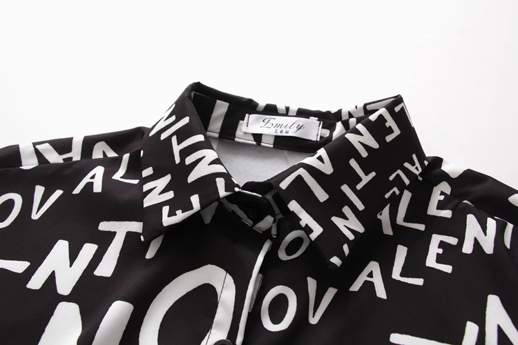Fashion casual BF Blouse streetwear Women letter printing Blouses Streetwear Turn Down Collar Long Sleeve Loose Shirt