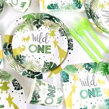 

Wild One Jungle Animal Party Tableware 1st Birthday Party Decorations Kids Forest Jungle Safari Theme Party Supplies Baby Shower