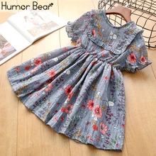 Humor Bear/Детское платье для девочек; Новая брендовая летняя одежда для маленьких девочек; Хлопковое платье с цветочным принтом для маленьких девочек; детская одежда