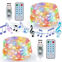 Светодиодный светильник-гирлянда со звуковым сигналом USB с дистанционным управлением, 5 м, 10 м, медный провод, гирлянда, светильник для свадьбы, Рождества, праздника