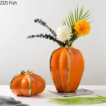 

Chinese Ceramics Vase Orange Phnom Penh Vases Star Fruit Desk Decor Flower Insert Artificial Flowers Home Decoration Accessories