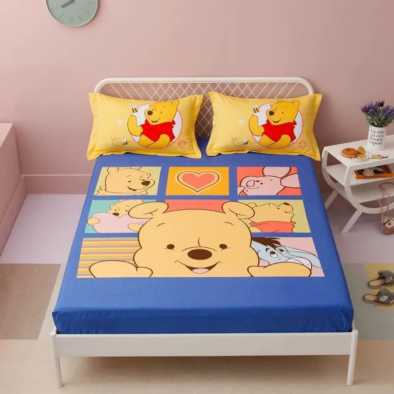 Winnie the Pooh Disney Bed Sheet Set Single Twin Size Fitted Elastic Band Queen King Bedroom Decor Cotton Pillow Case Kids  Дом и | Комплекты простыней -4001139143948