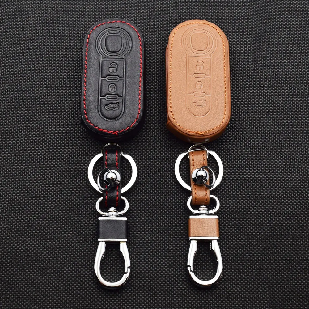 Leder Auto Schlüssel Fall 3 Taste Klapp Fernbedienung Schützen Abdeckung Für Fiat 500 500L 500X Brava Punto Ducato Fiorino Panda Stilo – Detail 6