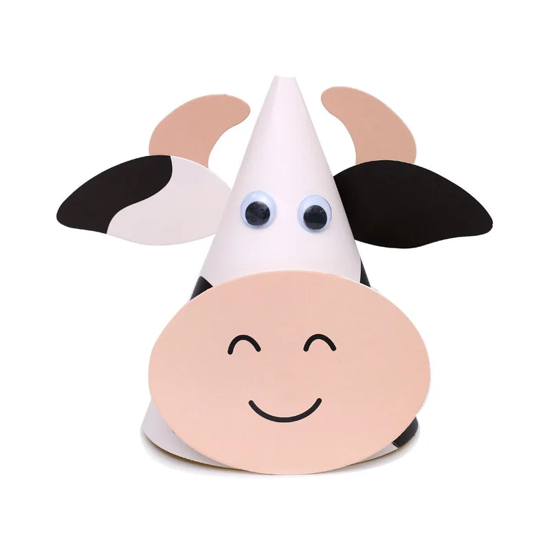 Party Hat Farm Animals Paper Hat DIY Birthday Party Decorations Kids Children Props for Outdoor Activities Rabbit Sheep Chick Conical Cap