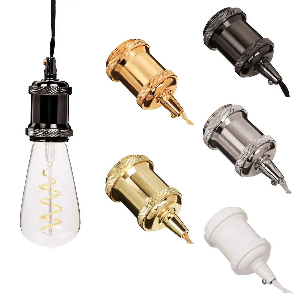 6 Colors Retro Aluminum E27/E26 Lamp Base Pendant light E27 Bulb base Light Socket Industrial Fittings lamp holder Fixture
