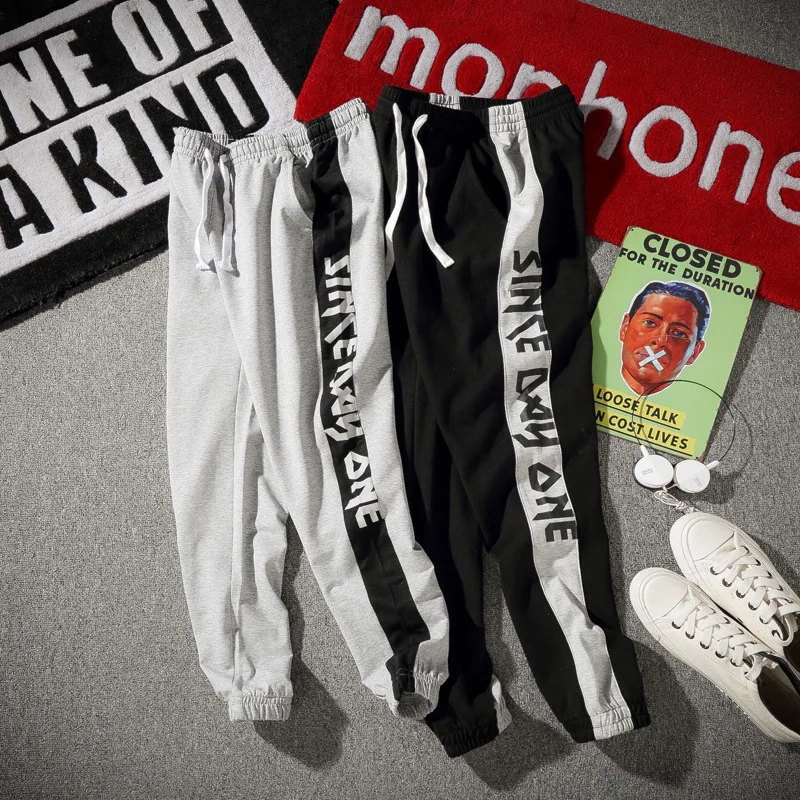 

Four Seasons Paragraph Men's Casual Trousers Knit Loose-Fit Sports Fashion-Teenager Pants Men's