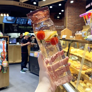 

Plastic Cristal Water Bottle Glass Hiking Transparent Milk Sports Water Bottle Kids Outdoor Garrafa Shaking Water JJ60SP