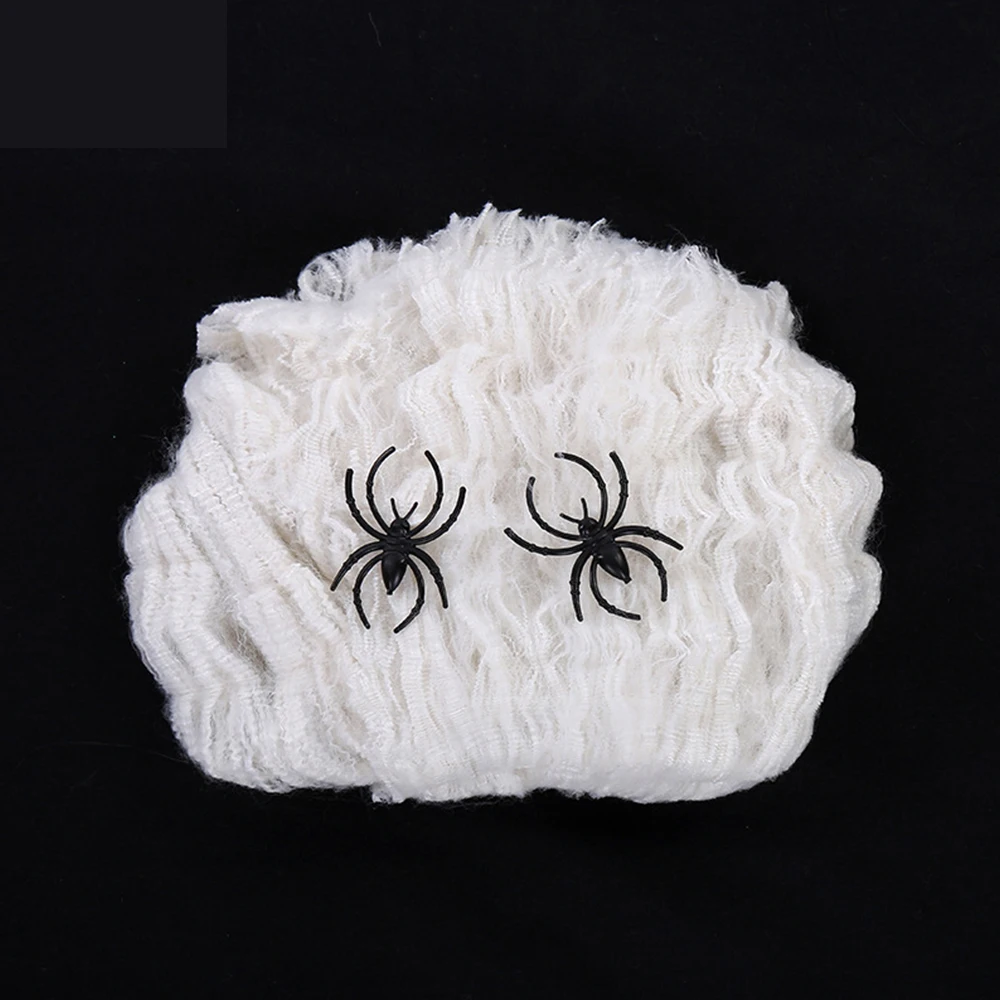 Halloween 20-300g White Spider Web With 2-60pcs Spiders Halloween Decoration Props Stretchy Cobweb Haunted House