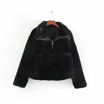 

Women Elegant Warm Fur Coats Solid Zipper Fly Pockets Drawstring Faux Fur Jackets Female Loose Outwear Short Tops