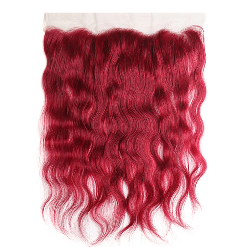 13x4 Lace Frontal With Burgundy Red Color Human Hair Weaves X-TRESS Natural Wave Brazilian Non-remy Hair Bundles With Closure