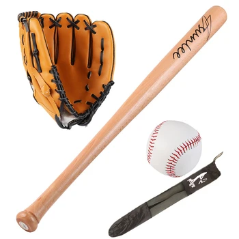 25-Inch Kids' Wooden Baseball Bat Set – Gloves, Ball & Bag 1