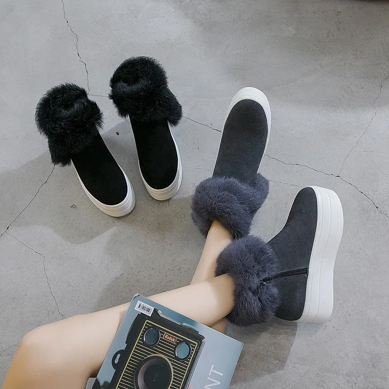 

winter snow boots women booties woman platform high heel bota feminina suede short plush botas de nieve mujer buty damskie TSDFC