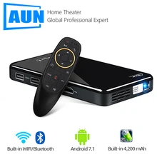 Aun mini projetor x2, android 7.1 (opcional 2g + 16g controle de voz), proyector portátil para 1080p cinema em casa, 3d vídeo beamer