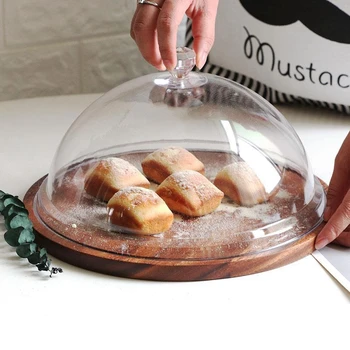 

Acrylic Cake Display Dish Bread Tray with Lid Dessert Table Tray with Cover Wood Plates