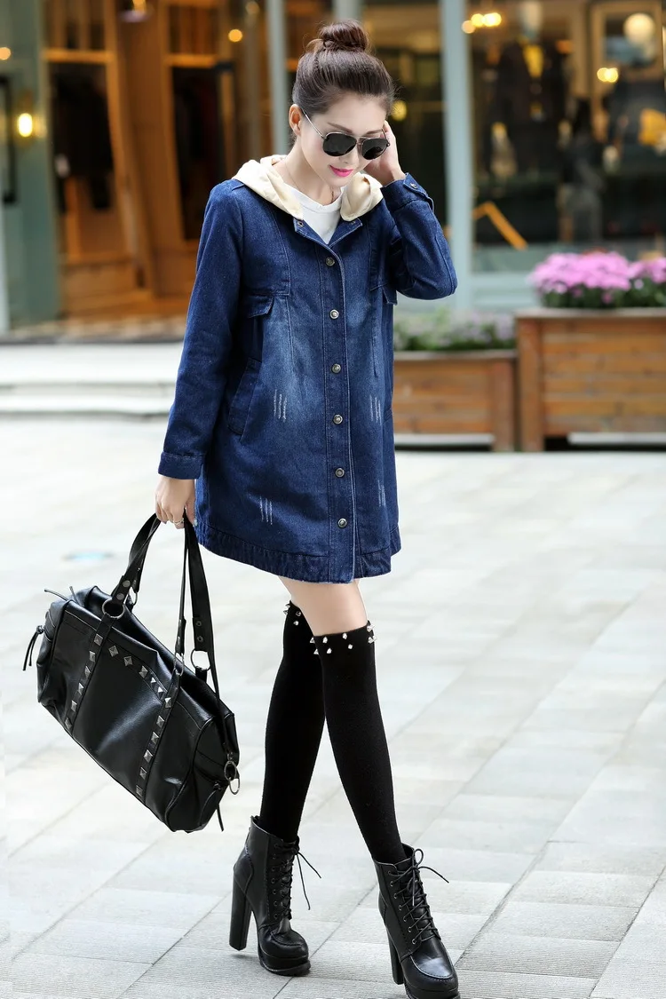 Autumn and winter new fashion maternity dress loose large size hooded detachable denim clothing coat pregnant women coat