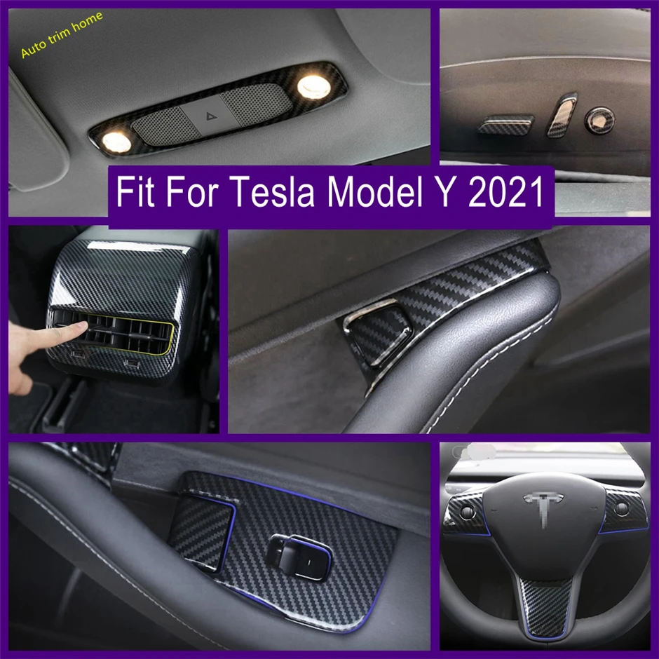 

Accessories Seat Glass Lift Button Sequins Steering Wheel Reading Lamps Rear Air AC Panel Cover Trim For Tesla Model Y 2021 2022