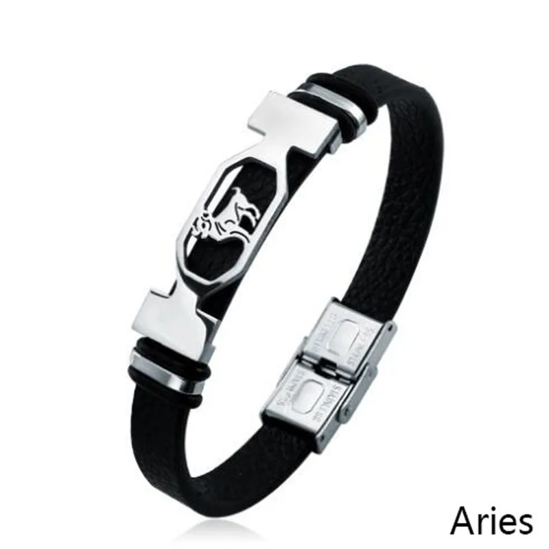Aries 12 созвездий браслеты из нержавеющей стали мужские кожаные очаровательные повседневные индивидуальные браслеты и браслеты ювелирные изделия для женщин браслеты - Окраска металла: Aries