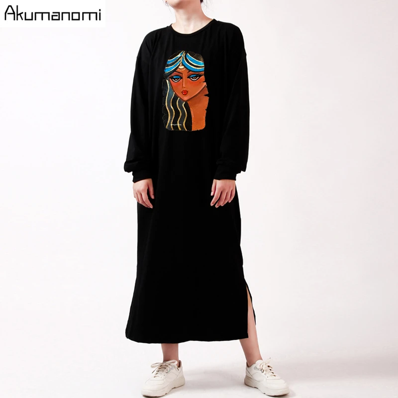 

slit cotton maxi dresses women clothing oversized autumn spring plus size xxl 3xl 4xl 5xl 6xl 7xloose casual french longl dress